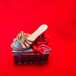 Elegant Gold, Red, and Blue Women's Heel Trinket Box